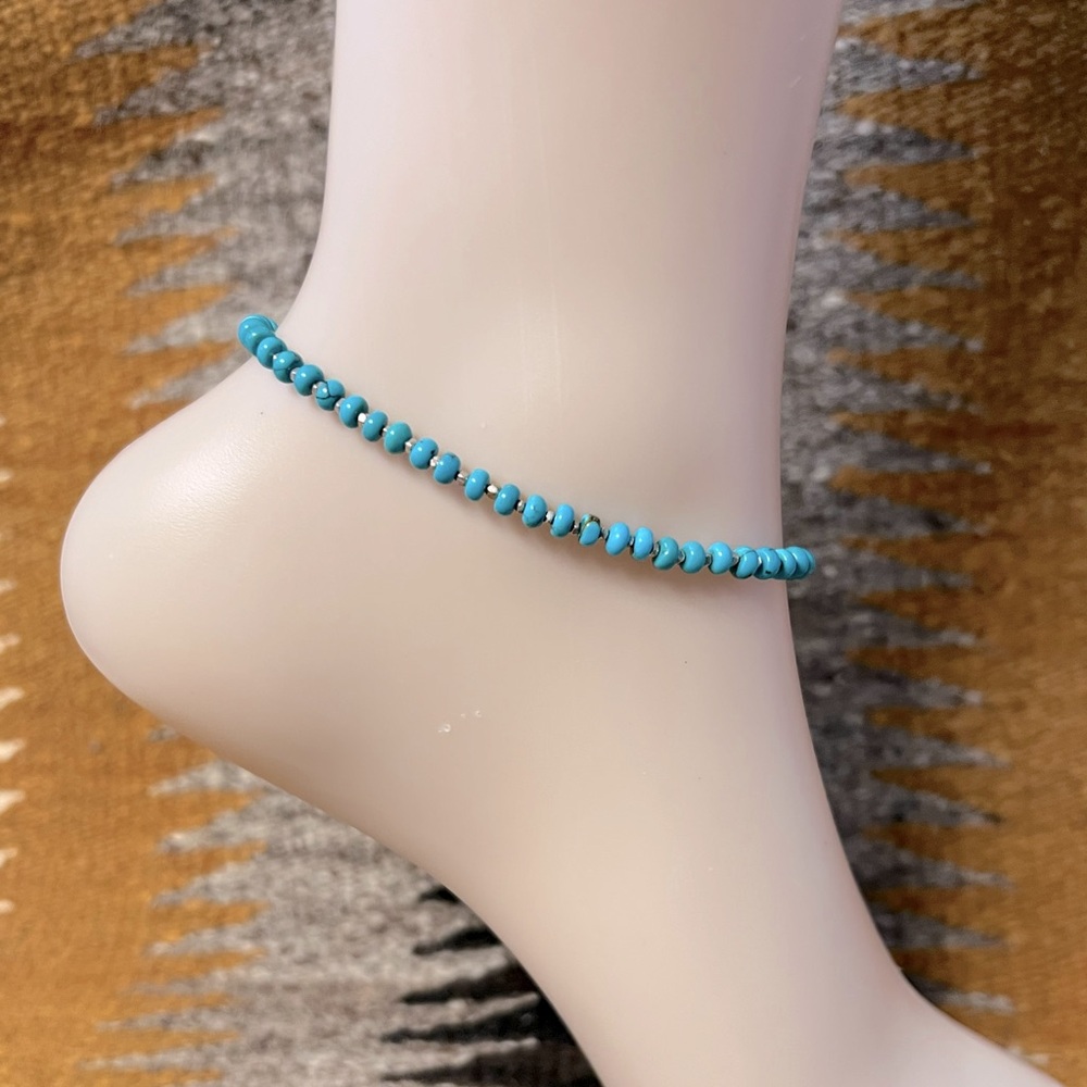 10” Turquoise & Silver Anklet